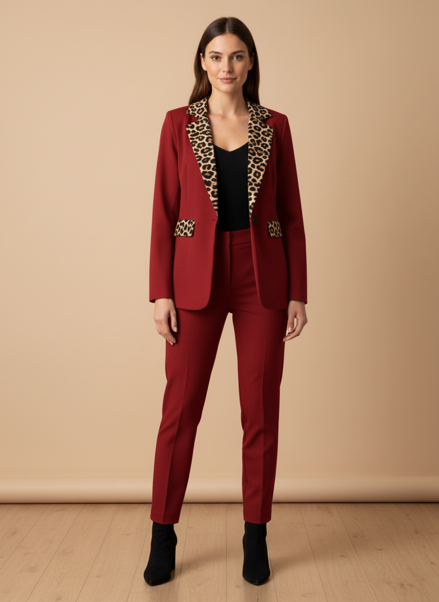 Blazer Donna Elegante con Risvolti e Tasche Leopardati